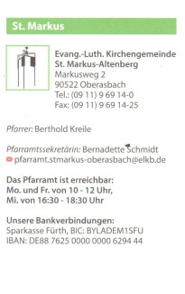Informationen zur Kirchengemeinde St. Markus einschl. Kontoinformationen